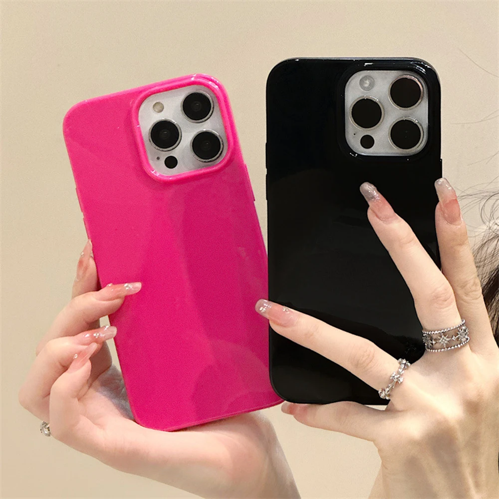 Glossy Candy Color Phone Case For iPhone 14 Pro Max Case iPhone 11 12 13 15 Pro XS Max XR X 7 8 Plus SE Fashion Shockproof Cover