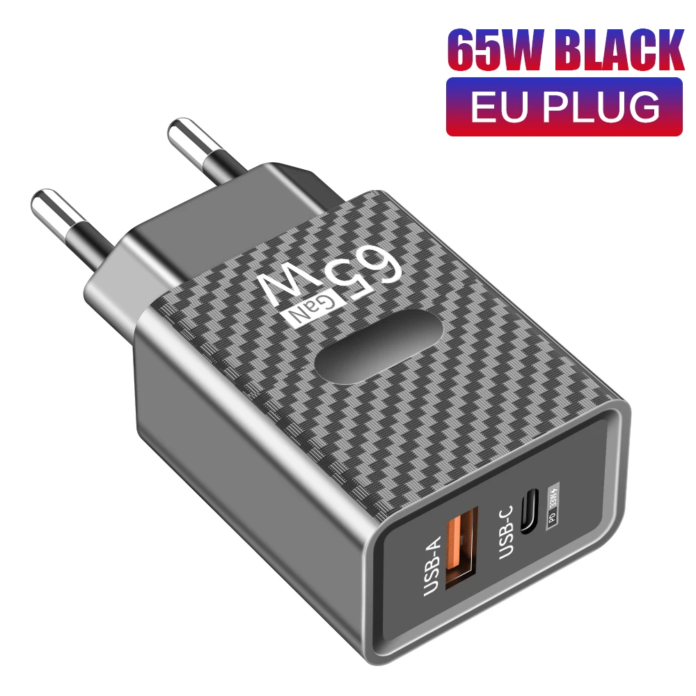 65W GaN USB PD Fast Charger Type C QC3.0 High Speed Charging Adapter Mini Compact Wall Plug for iPhone Samsung Xiaomi Smartphone
