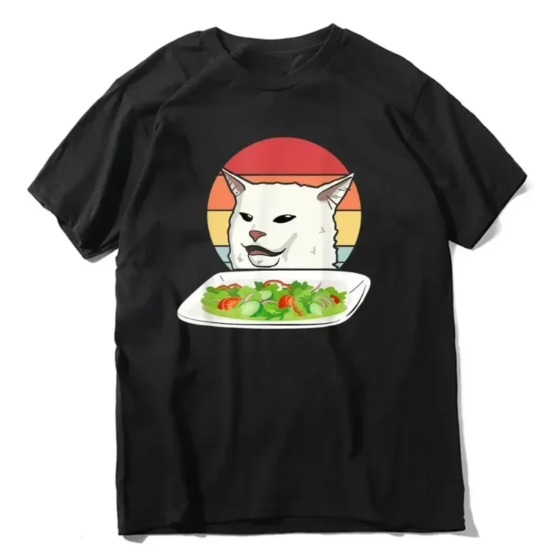 Angry Women Yelling At Confused Cat At Dinner Table Meme Retro Men's T-Shirt Humor Gift women TShirt Tops