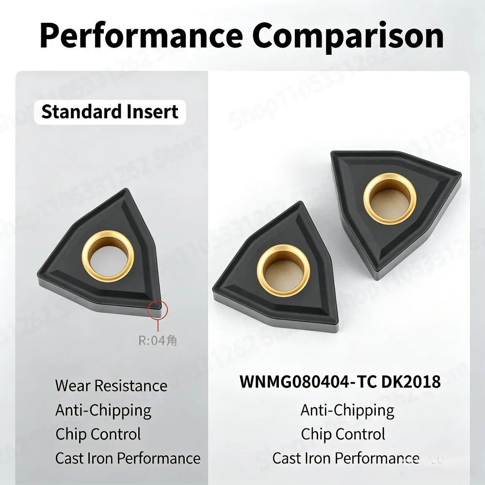 CNC Lathe Tool Insert WNMG080404/WNMG080408-TC Cast Iron Cutting Tool with Chip Breaker Anti-Chipping Turning Blade 10PCS
