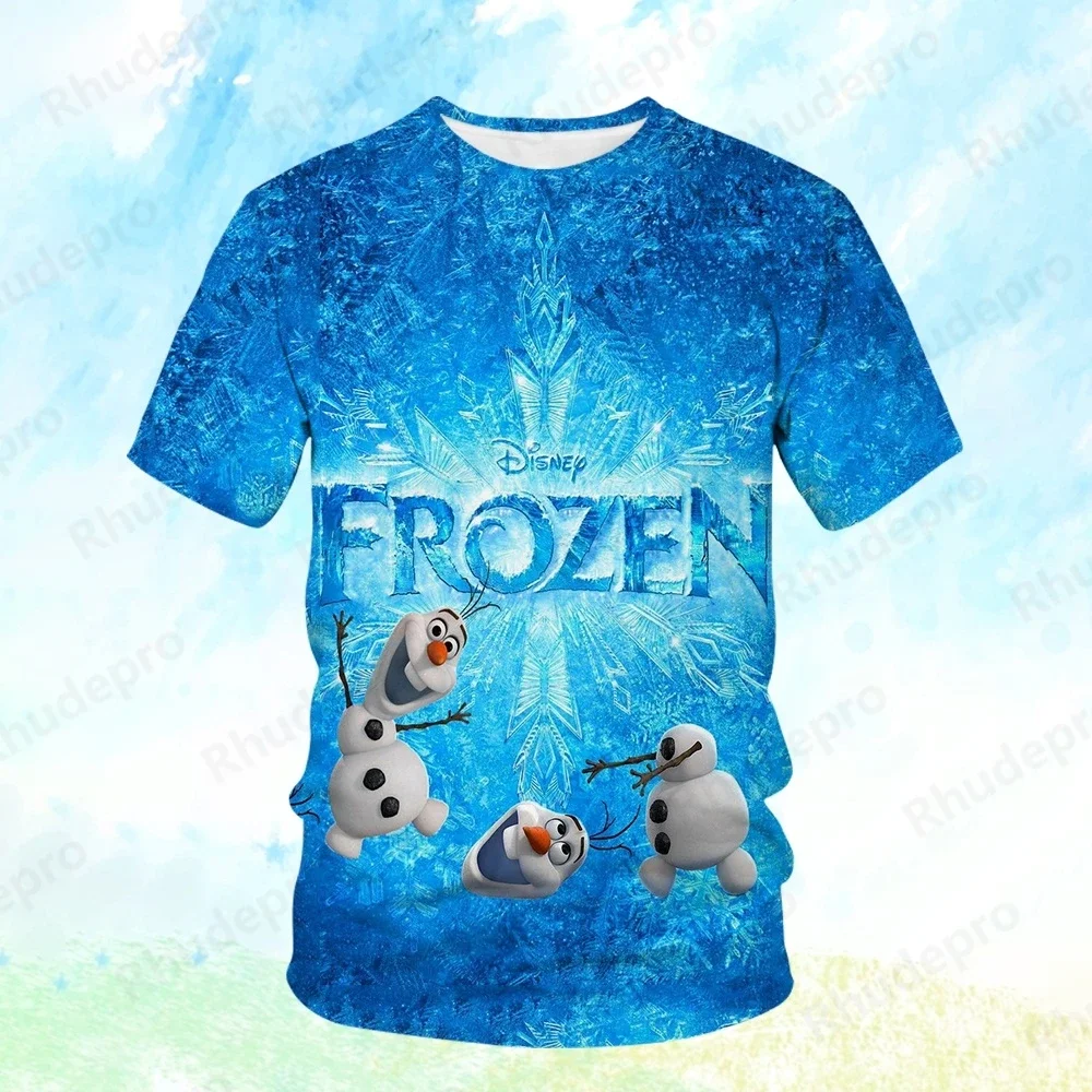 

Disney Frozen Cartoon 3D Printed Round Neck Loose T Shirt Princess Elsa Summer Short Sleeve Boutique Streetwear