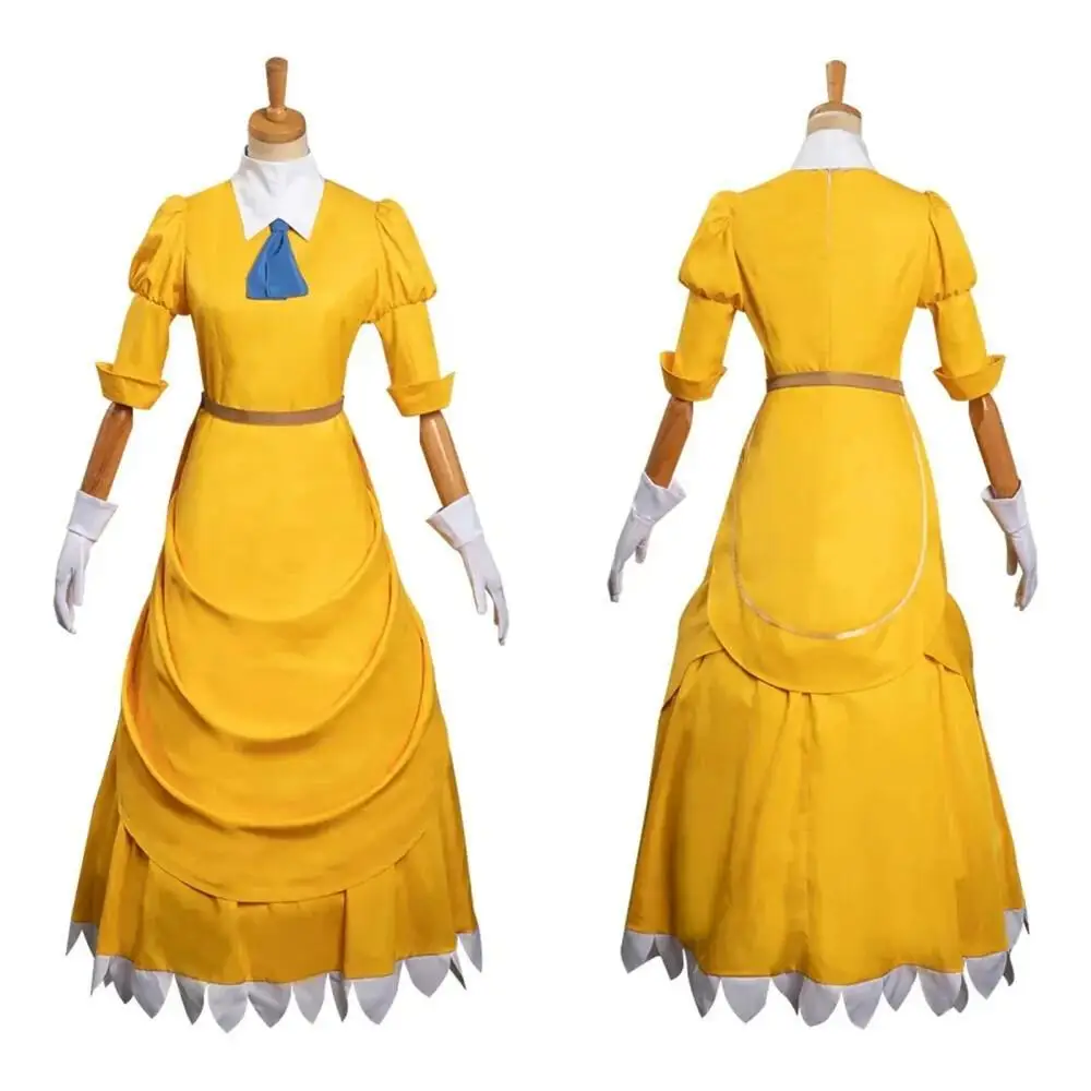 Damen Tarzan Jane Cosplay Gelbes Langes Prinzessinnenkleid Elegantes Fantasy-Kostüm Halloween Karneval Performance-Outfit