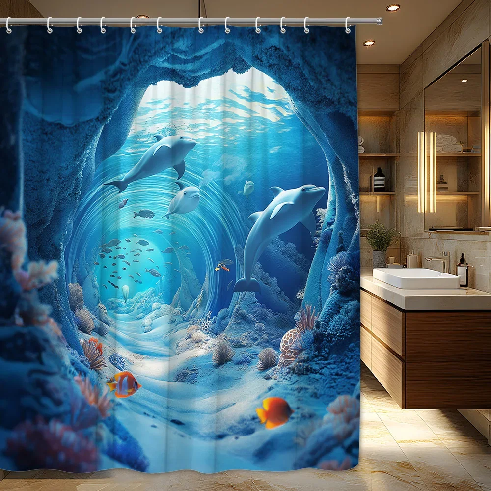 

1 шт., занавеска для душа с дельфином, подводная коралловая рифа, красочная рыба, тропическая морская жизнь, дизайн, занавеска для ванной комнаты 180x180 см