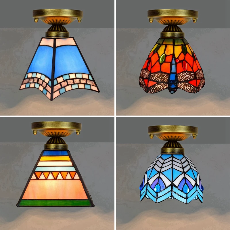 

Tiffany Stained Glass Ceiling Lights Vintage Retro Mediterranean Ceiling Lamp Aisle Corridor LED Balcony Lamp Lighting Fixtures