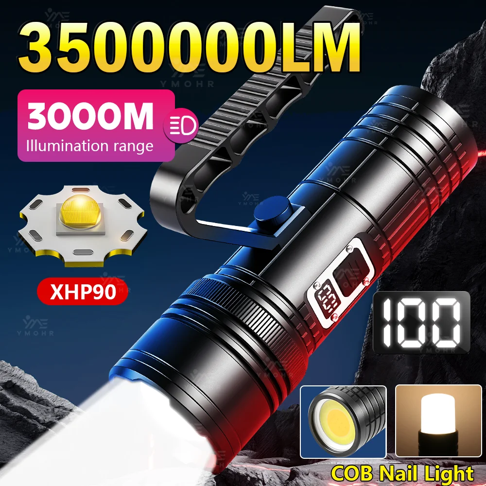 3500000LM Flashlights High Power Rechargeable LED Flashlight Tactical Digital Display Power Bank Outdoor Camping Hiking Light