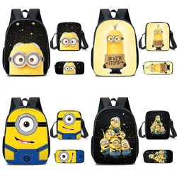 Minions Cartoon School Bag With Pencil Case 3PCS Set Anime Bagpack Satchel Pen Box Large Capacity Travel Bags Fashion Schoolbags