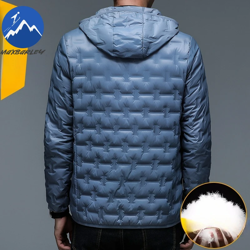Maxbarley Winter Men Down Jacket Classic Hooded 90% White Duck Down Warm Windproof Coat Fashion Commute Office Lightweight Parka