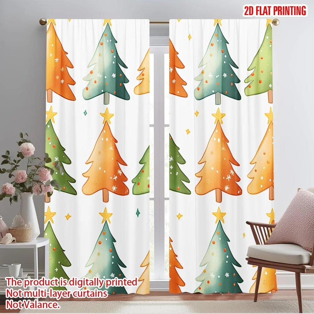2pcs,2D plane printing Contemporary Curtains Christmas Tree Repeat (2) Versatile Durable Polyester (without rod) Holiday Perfect