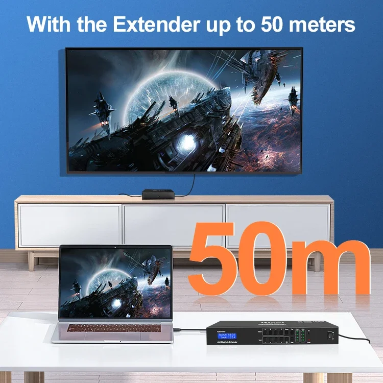 TESmart 4X8 エクステンダーマトリックス、エンジニアリングセキュリティメディア用クアッドビューモード搭載、4入力8出力スプリッターマトリックスビデオスイッチャー