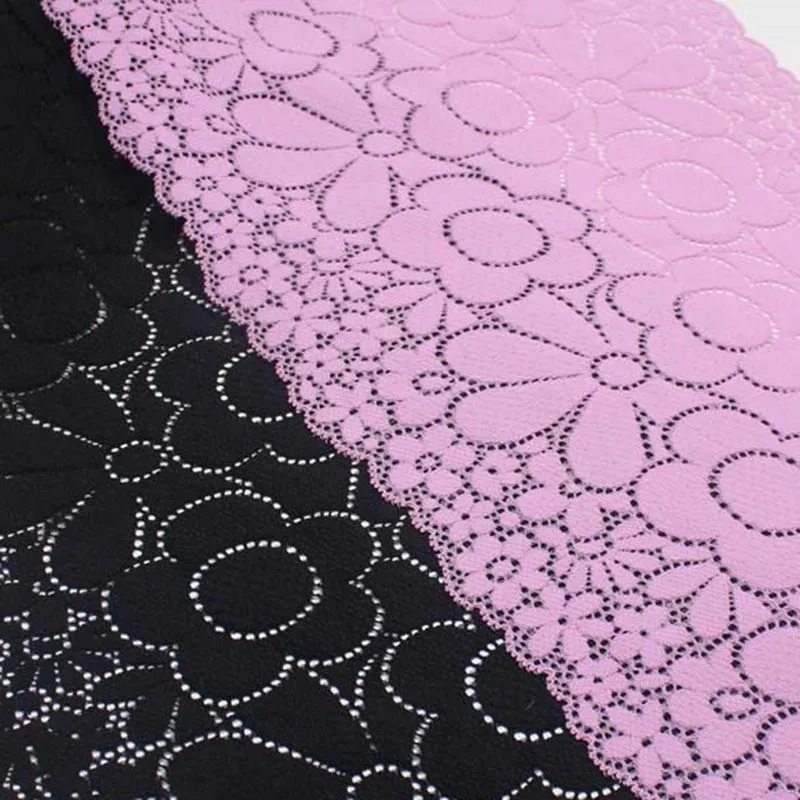 23Yards Pink Black Elastic Stretch Lace Trim Skirt Hem Underwear Sewing Craft DIY Apparel Fabrics Lace Lingerie Bjd