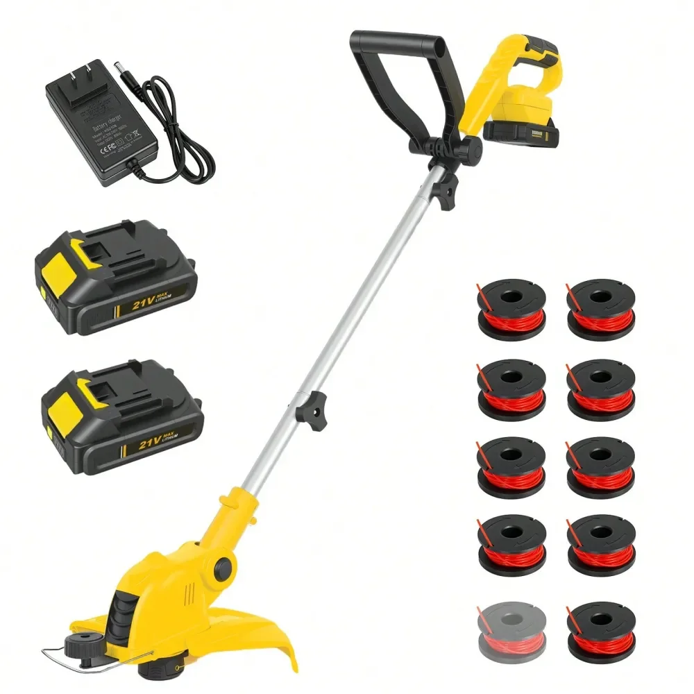 

Cordless String Trimmer With 90 Rotatable Head Auto Line Feed, 21V 9650 RPM Motor, 22.0Ah Batteries 10 Spools Included, Lightwe