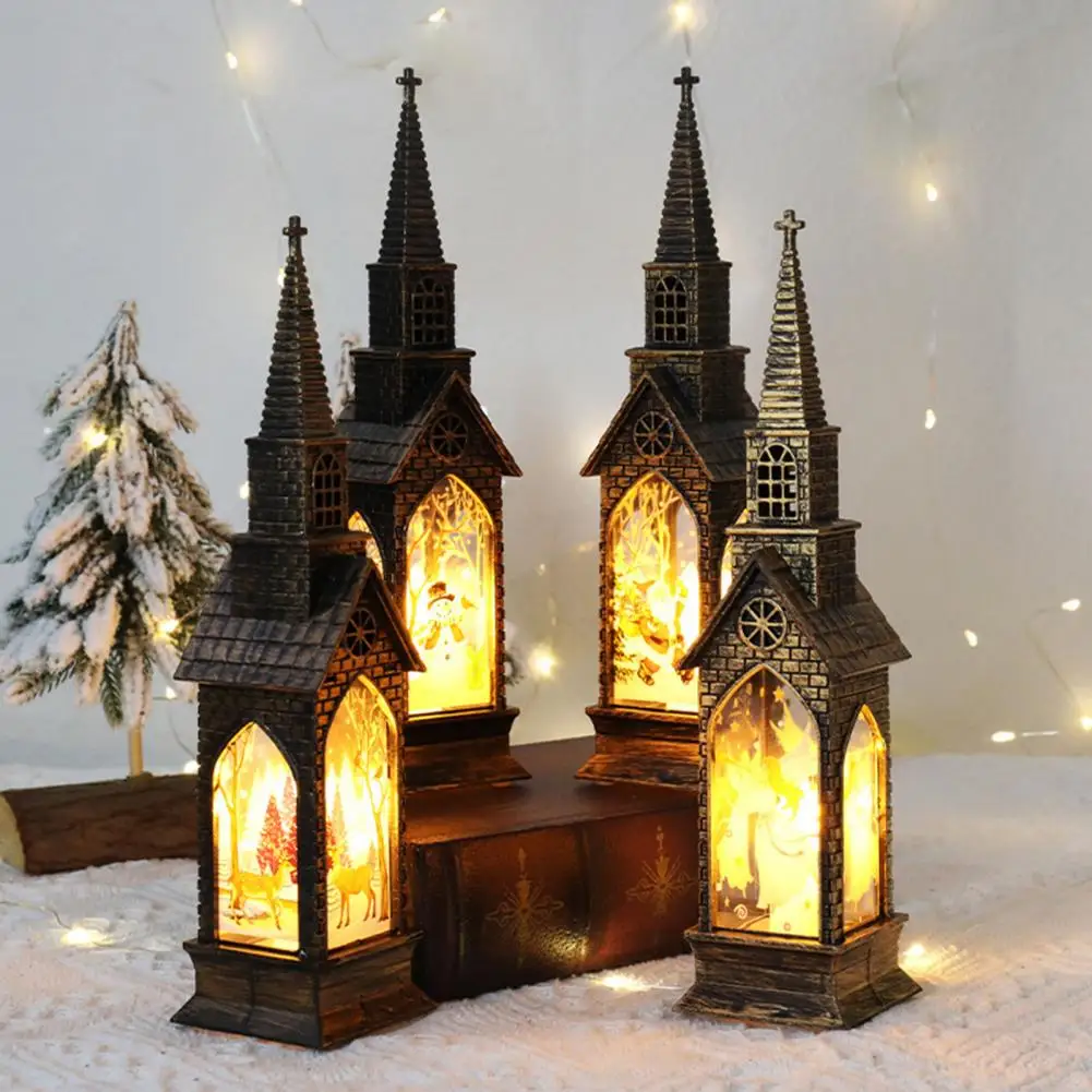 

Christmas Glowing House Light Vintage Battery Operated Home Desktop Christmas Lamp Electronic Candle Lamp Night Light