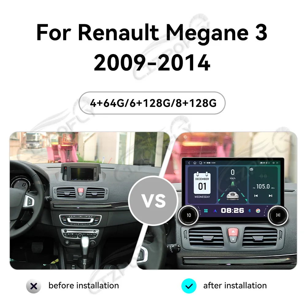 

Модернизированная 11,5-дюймовая магнитола Lizpofly для Renault Megane III 09–14 с беспроводными CarPlay и Android Auto, сенсорным экраном и GPS-навигацией