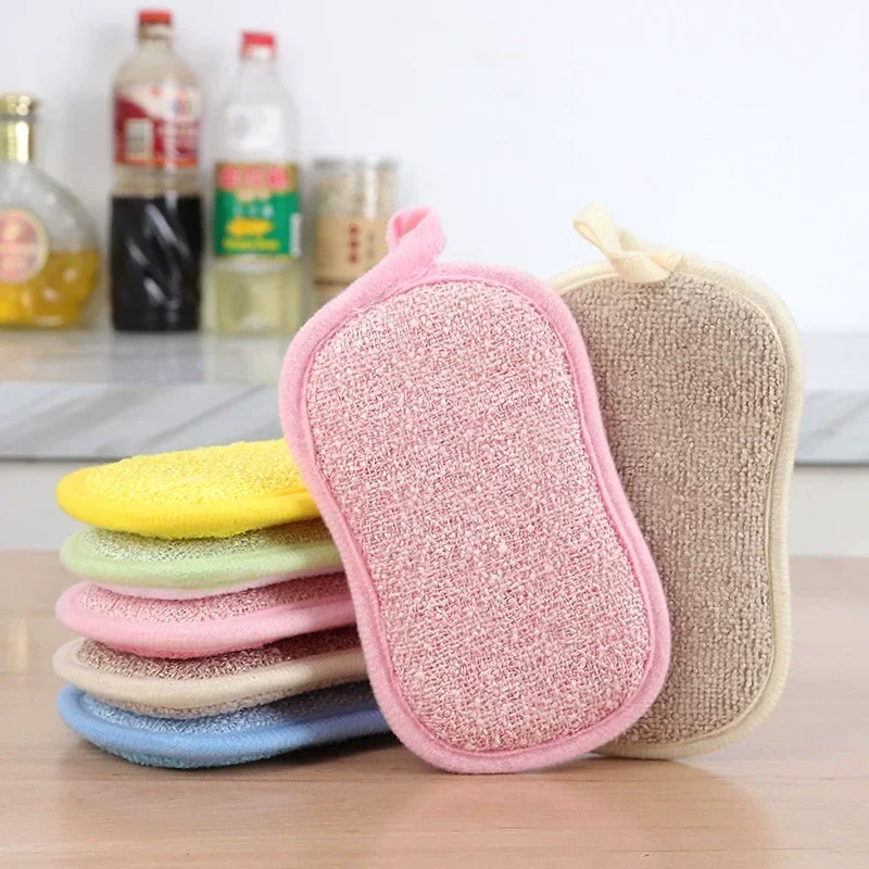 1/5/10PCS Super Absorbent Microfiber Double Sided Scrub Sponge for Dishwashing Kitchen Bathroom Clean Cloth Eraser