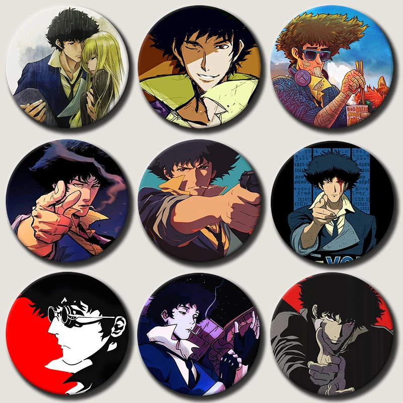 58mm Anime Character C-cowboy B-Bebop Spike Spiegel Badges Brooches Creative Pins for Clothes Hat Backpack Gift Accessories