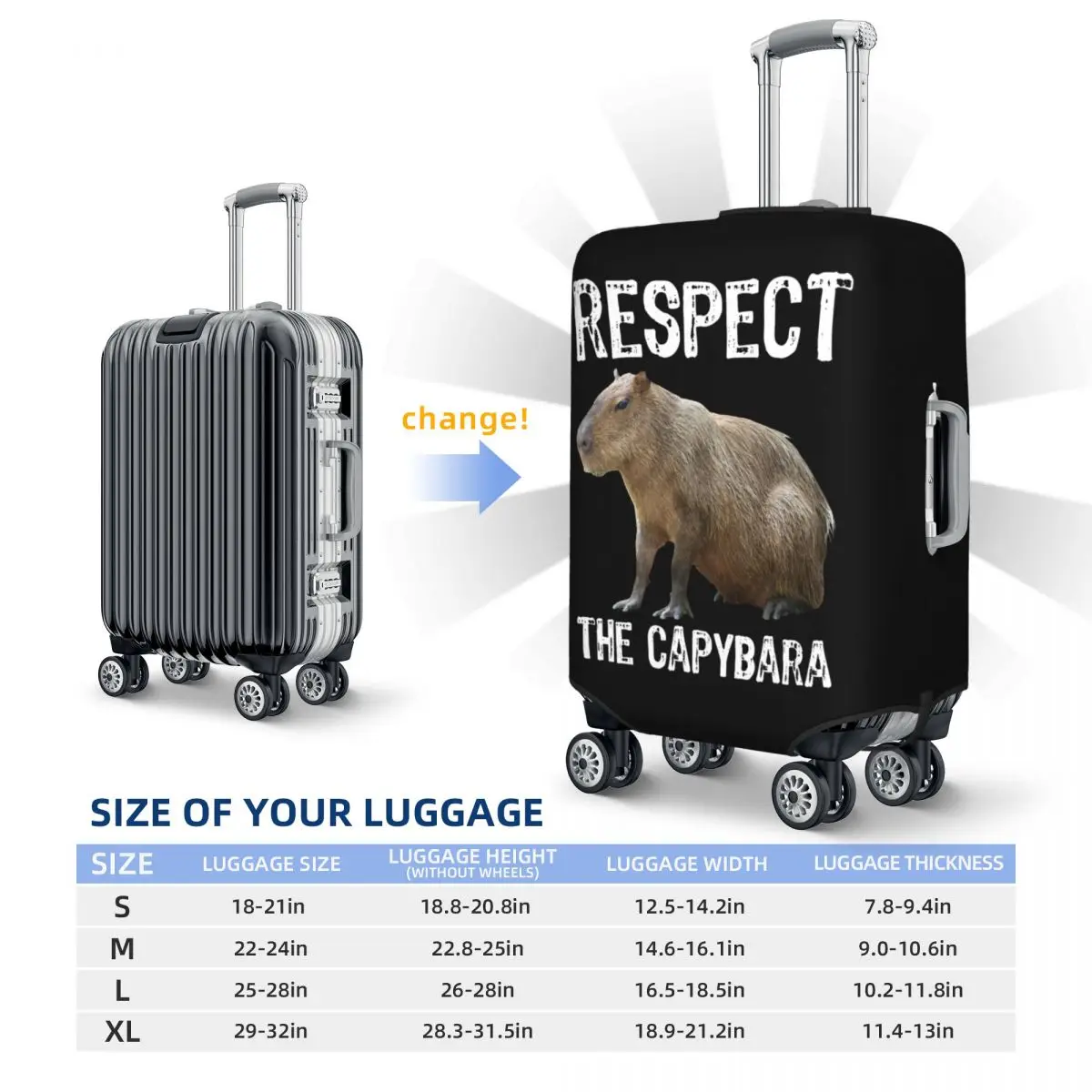 Respecteer De Capybara Grappige Knaagdier Capibara Foto Reisbagage Cover Stofdicht Koffer Cover Protector Fit 18-32 Inch