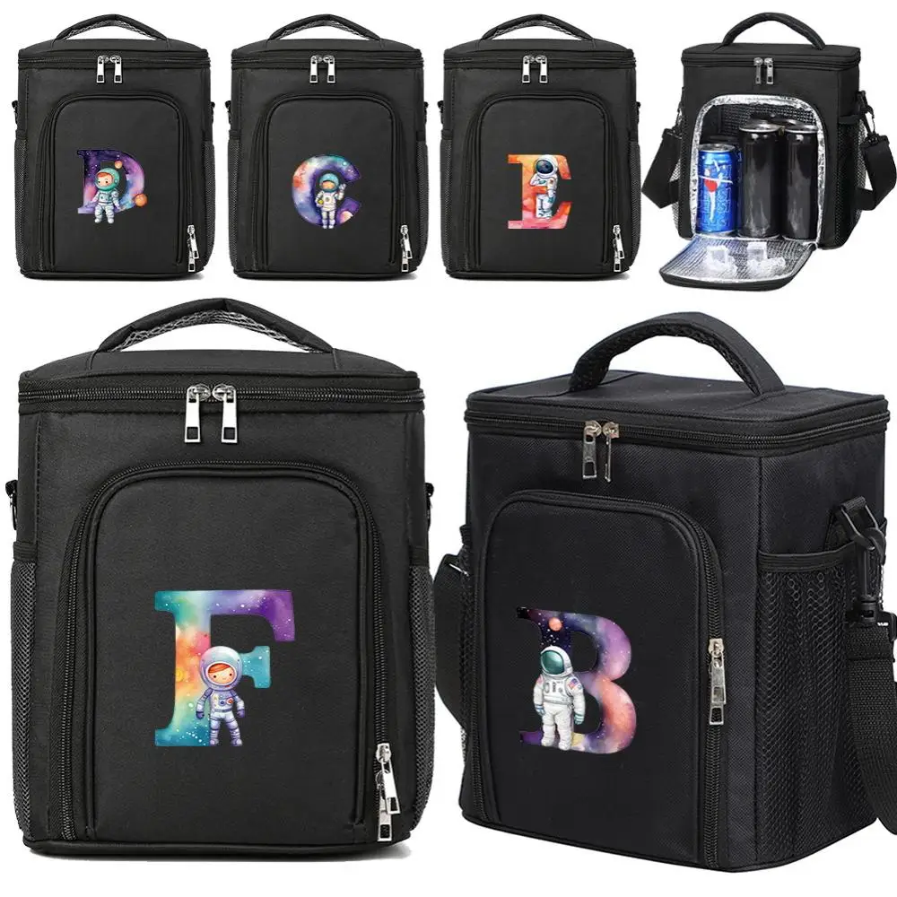 Lunch Box Reusable Lunch Bag Outdoor Insulated Black Tote Bags 2024 Astronaut Letter Pattern Waterproof Leak-proof Handheld Bag