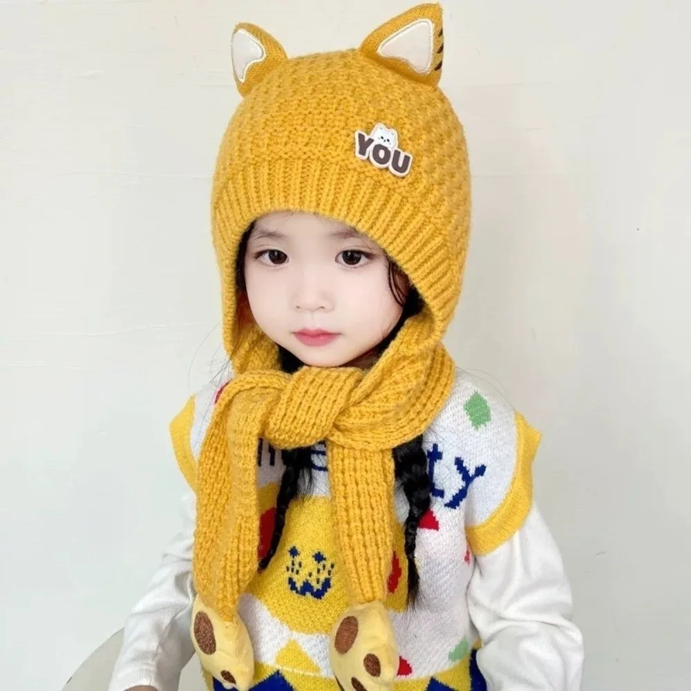 

Милая вязаная интегрированная шапка, шарф, комплект, теплая холодостойкая грелка для шеи, ветрозащитная шапка для защиты ушей, детская шапка