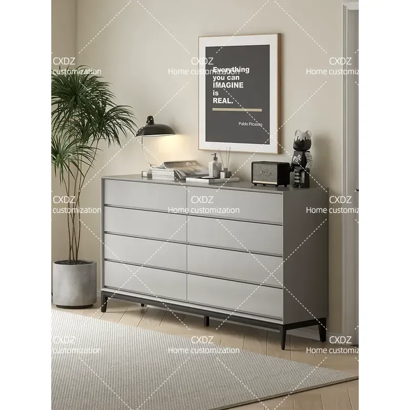 Italian Minimalist Solid Wood 8 Drawer Cabinet 30cm Thick Bedroom Bedside Table Wall Mounted Ultra Thin Storage Locker