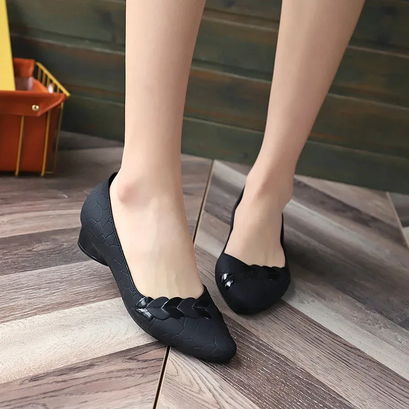 Women Pumps Low Heel Waterproof Rubber Shoes Slip on Antiskid Soild Shallow Slip-on Female Footwear Zapatillas Mujer Tacon