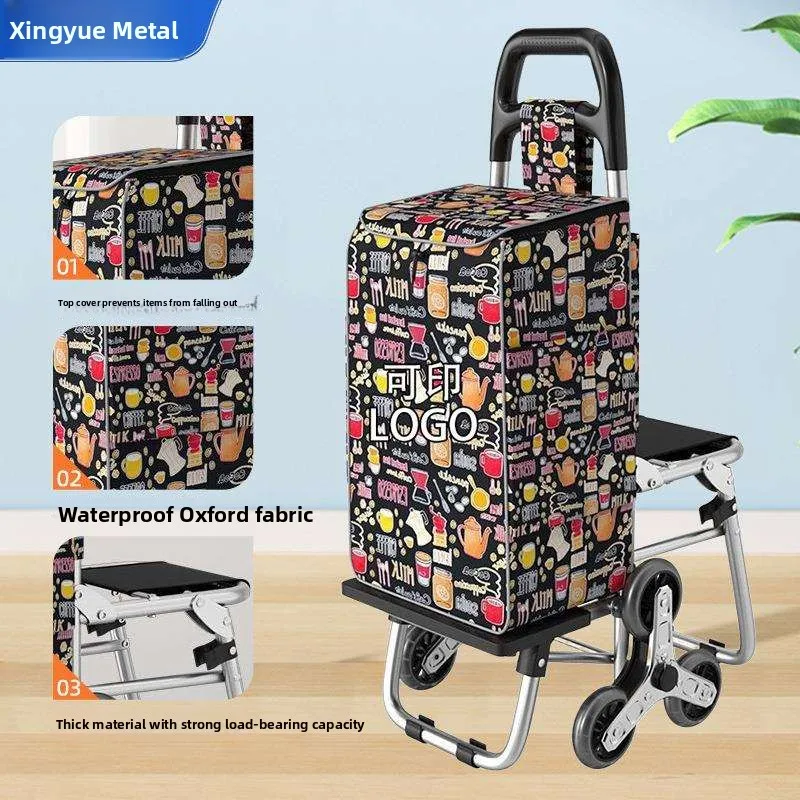 

Trendy Large Capacity Portable Shopping Cart Vegetable Buying Hand Pulling Cart Durable Home Use Oxford Cloth Material