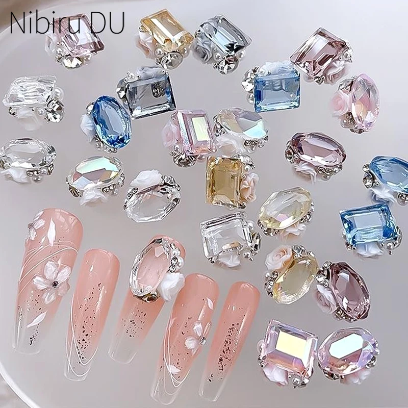 

5pcs Luxury Nail Crystal Pile Diamond Sparkling Crystal Jewelry Pointed Bottom Decoration Shiny Rhinestone Manicure Accessories
