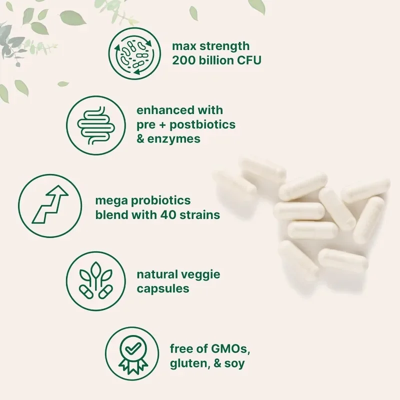 Probiotics 200 Billion Cfu-60 Capsules Strains Of Inulin, Bromelain, Papain, Etc. Support Intestinal And Digestive