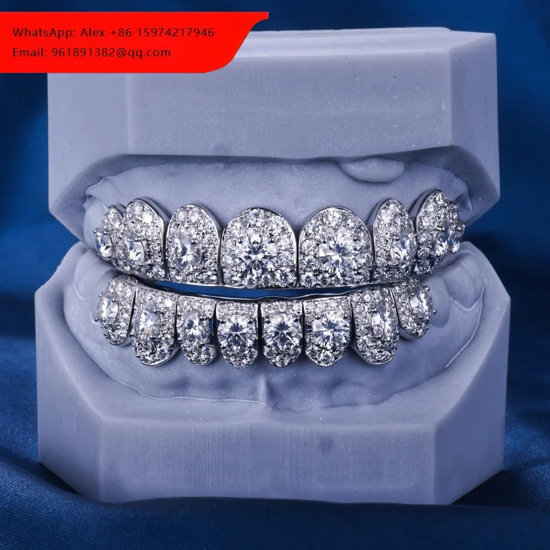 

Custom Men Women S925 Silver 10K 14K 18K Solid Gold Flawless Moissanite Diamond Grills Bling Jumbo Perm Cut Fine Teeth Grillz