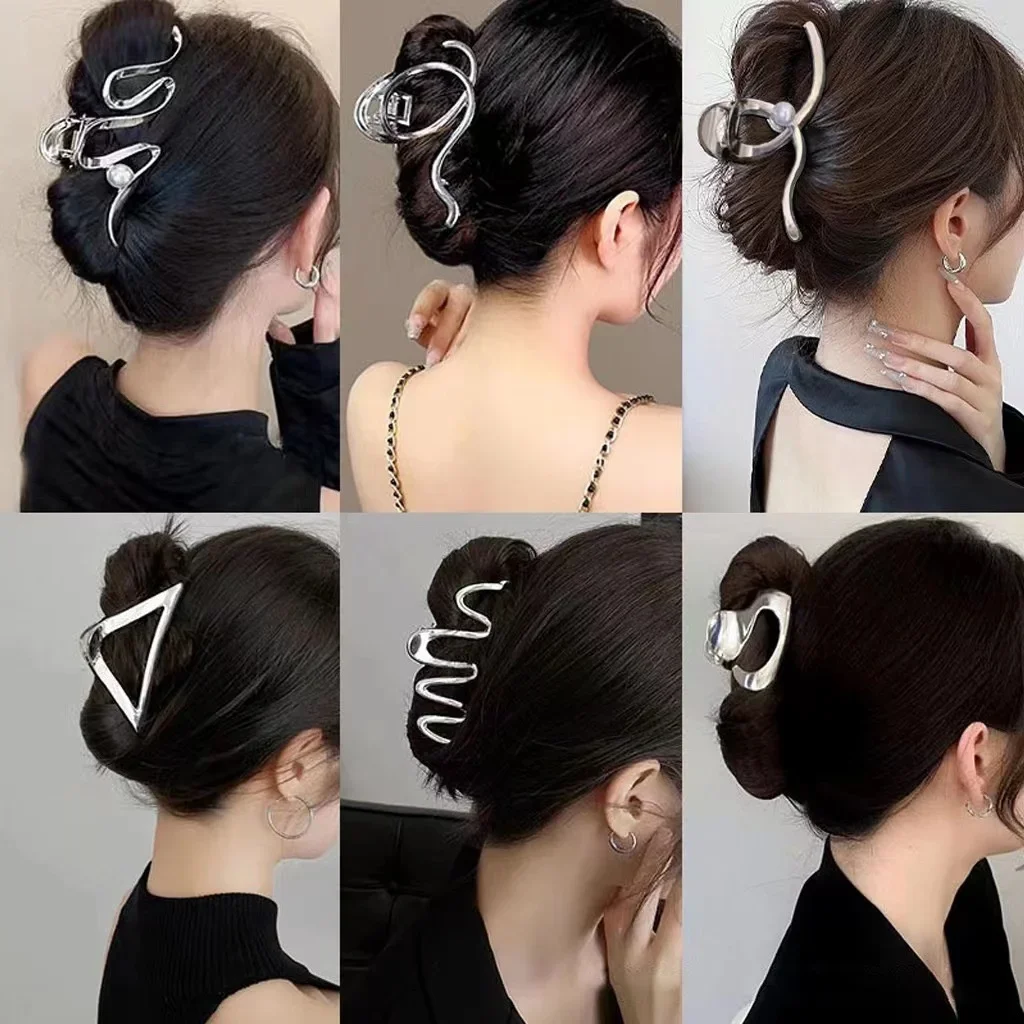 Novo Punk Geométrica Metal Ouro Prata Simples Clipe de Cabelo Garra para As Mulheres Na Moda Grande Caranguejo Capturas Clamp Korea Headwear