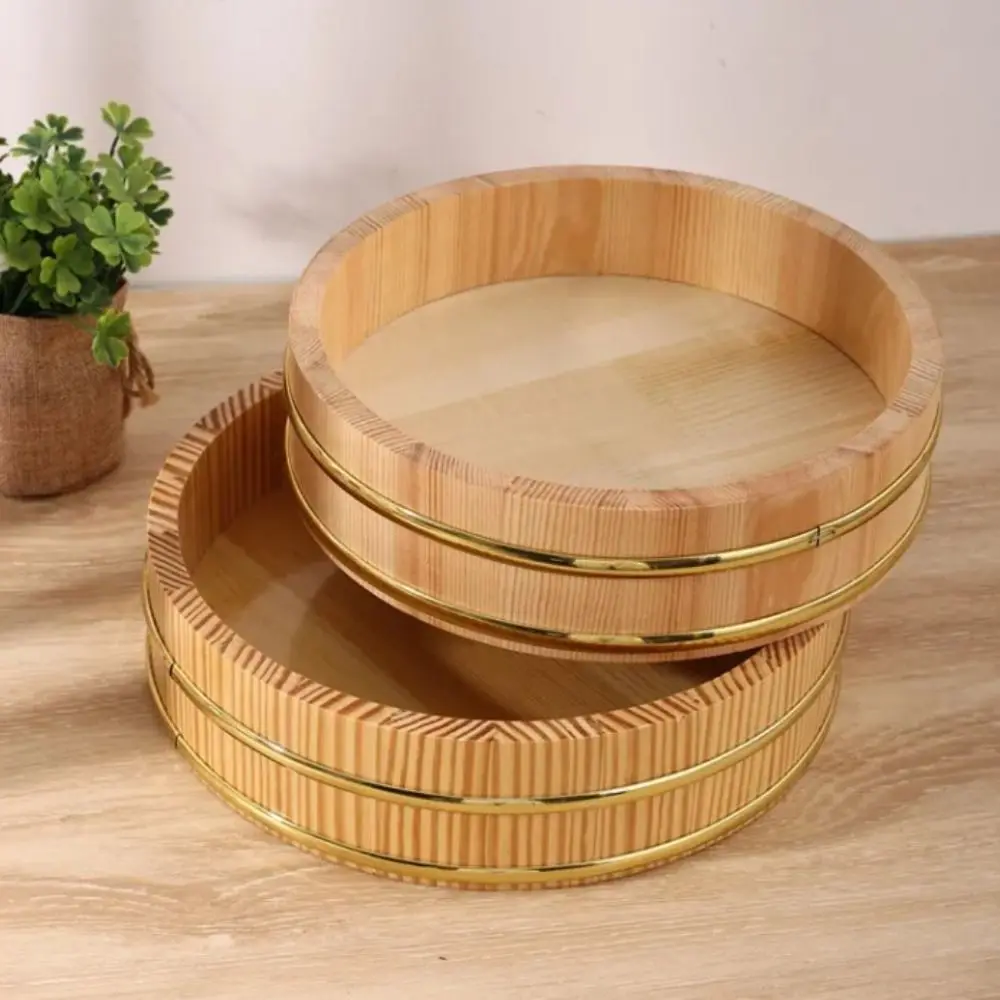 Rice Sushi Wooden Bowl Bucket Tub Oke Hangiri Mixing Wood Box Japanese Steamer Barrel Serving Food Container Round Tray Hanging