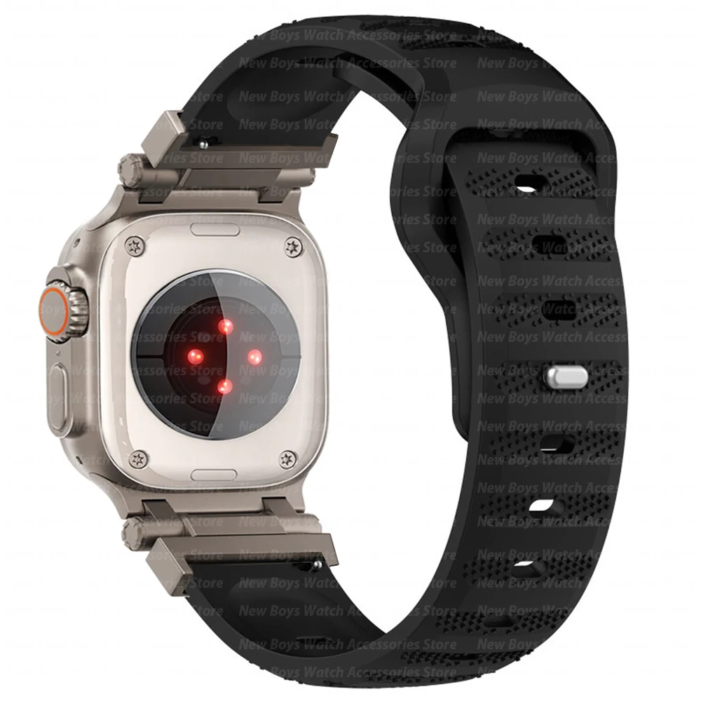 Apple Watch用ソフトシリコンバンド,チタンカラー,接続ストラップ,49mm, 45mm, 44mm, 42mm,iwatchシリーズ9,8,7,6,se,ultra2用