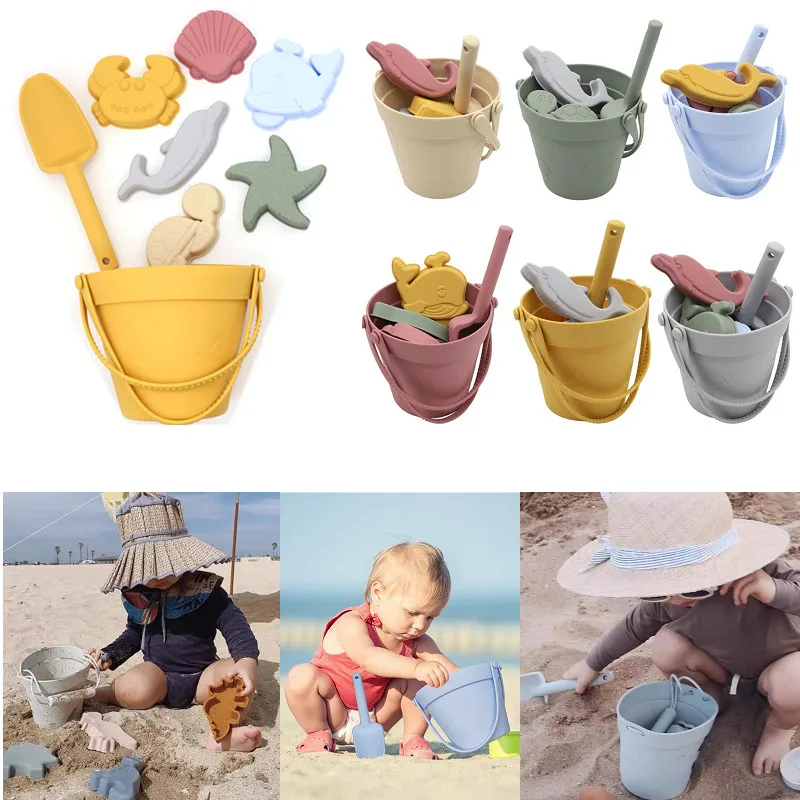 Brinquedos de praia de silicone para crianças, Sand Molde Tools Set, Summer Water Play, jogo engraçado, molde animal bonito, brinquedo de banho macio para crianças