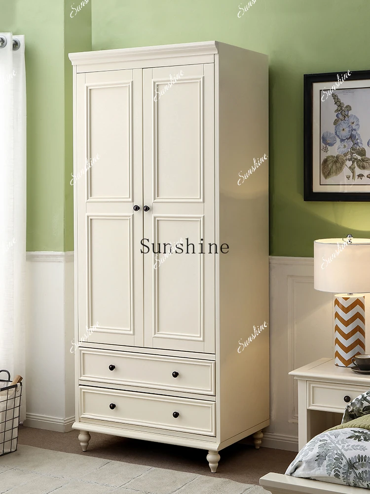 Furniture American solid wood wardrobe small apartment two doors storage white modern simple household bedroom  FT