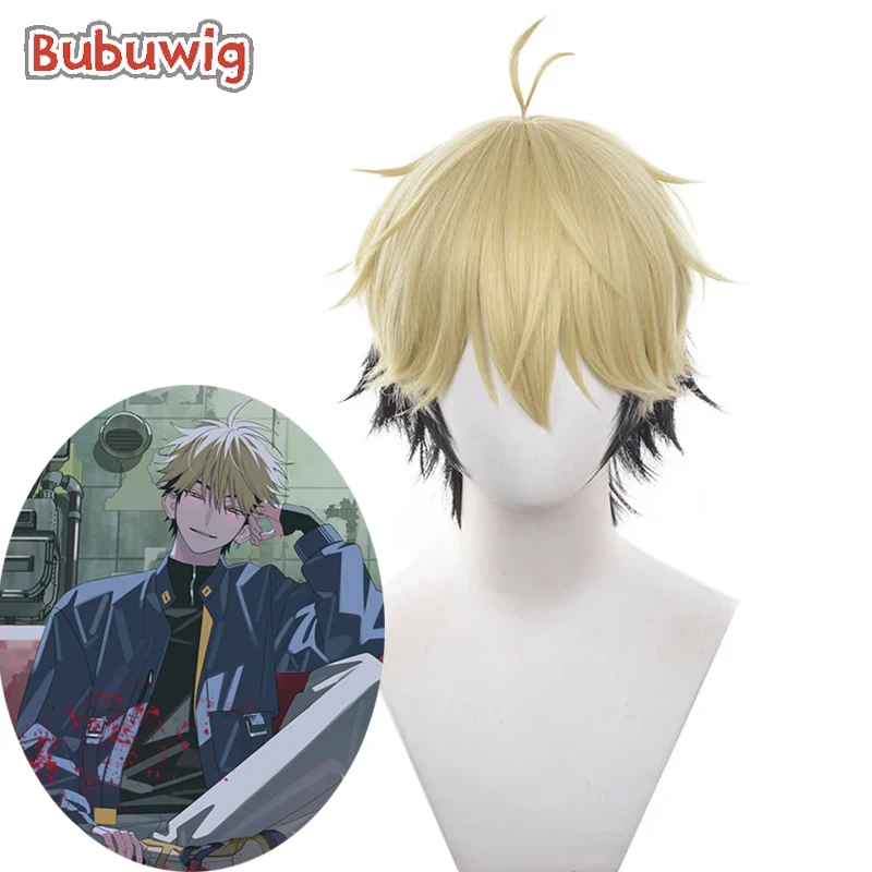 

Bubuwig Synthetic Hair Xia Fei Cosplay Wigs Anime Link Click Xia Fei 37cm Short Blonde Mixed Black Men Cos Wig Heat Resistant