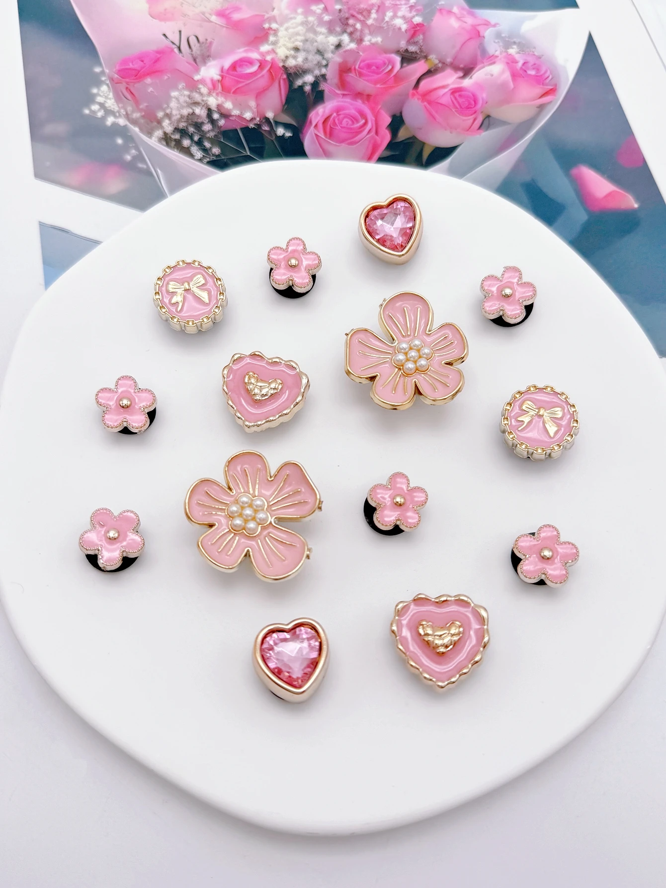 14PCS of pink pearl flower shoes for DIY casual accessories an interesting and multi-functional way to personalize your footwear