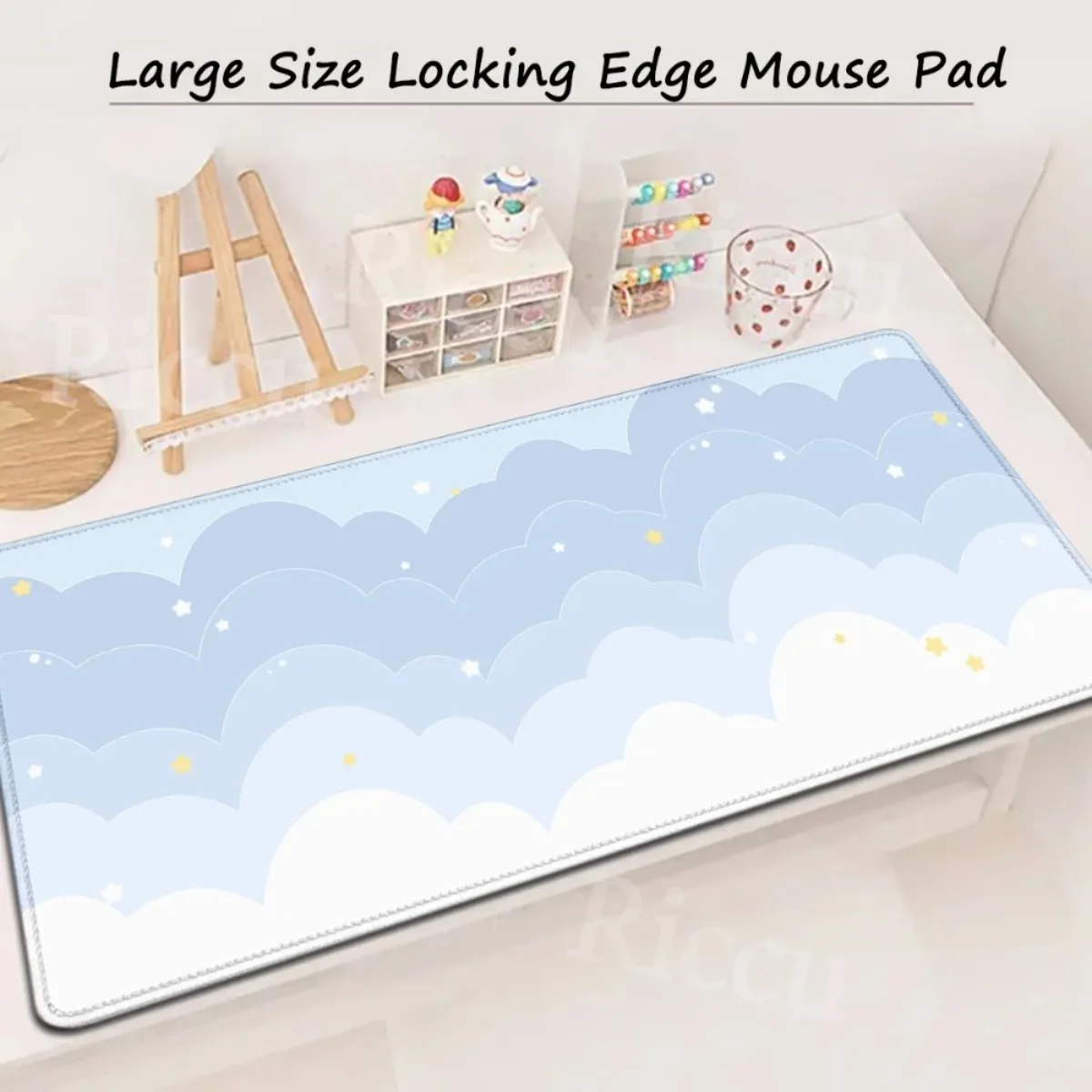 Pink Pastel Clouds Extended Mouse Pad Kawaii Desk Mat Non-Slip Waterproof Keyboard Pad for Computer Gaming Office