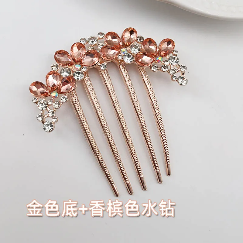 Women Crystal Hair Comb Rhinestone Decorative Hair Clips Headwear Retro Metal Luxury Alloy Hair Accessories Jewelry Gift