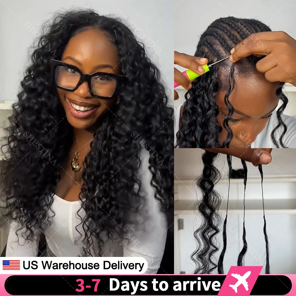 12A vorgetrennte tiefe Wellenfedern, gehäkeltes Echthaar, knotenlos, vorgetrennte, lockige Boho-Zöpfe, unsichtbare Häkelhaarverlängerungen