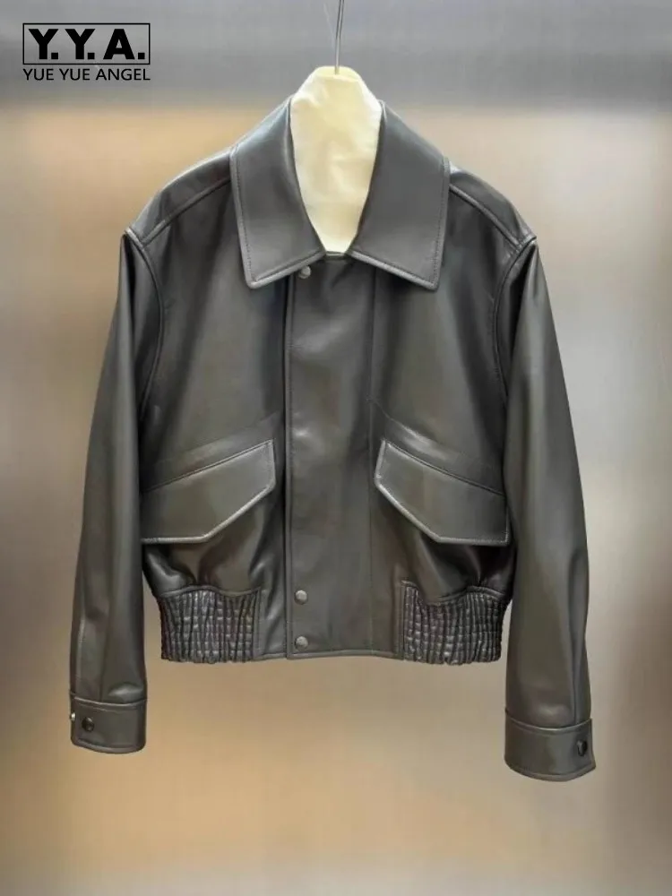 Women Casual Genuine Leather Short Jacket Loose Fit Streetwear Single Breasted High Quality Natural Sheepskin Motorcycle Coat