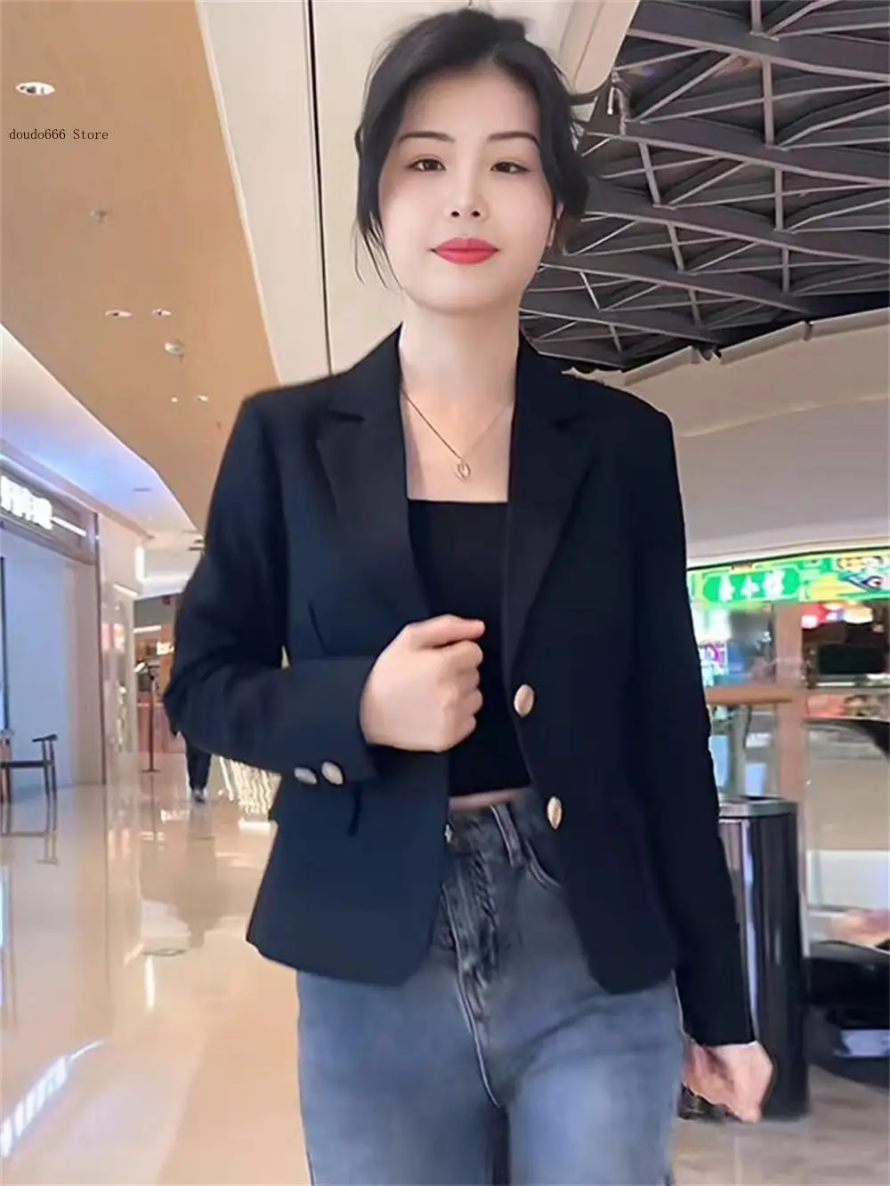 Korean Office Lady Button Blazer Clothing Elegant Suit Mini Dress Women Off Shoulder Irregular A Line Blazer