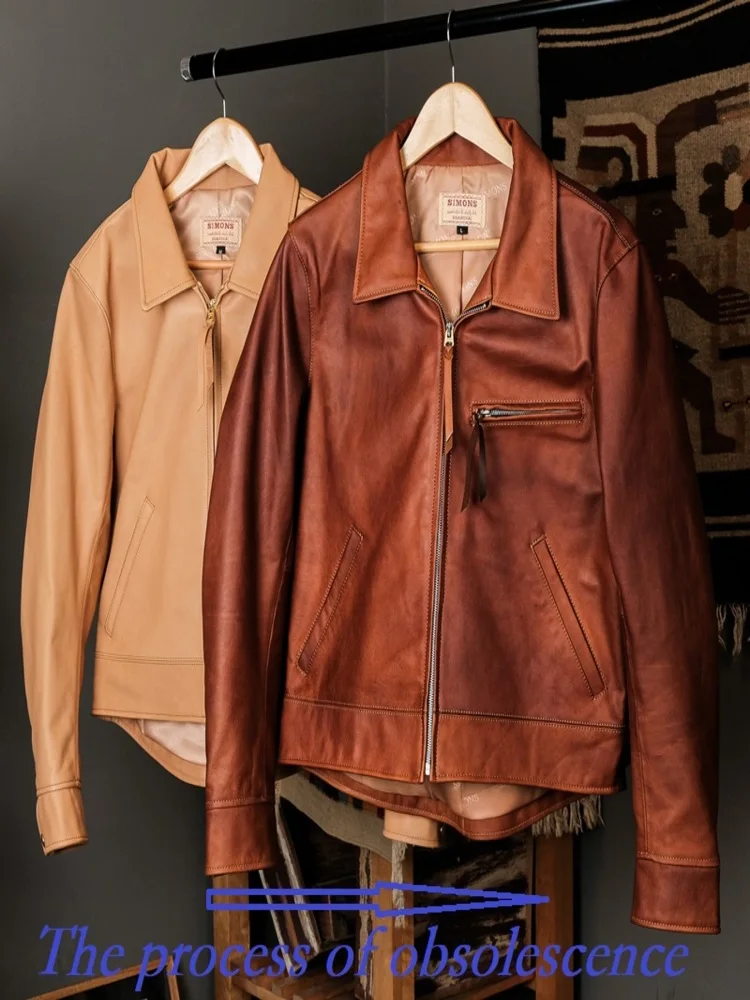 

YR!Free shipping.2024 Luxury Primary Bengal calf leather jacket.Brand Us classic JS02 Rider style genuine coat.Men 천연가죽