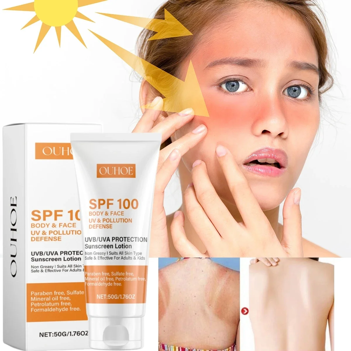 

Солнцезащитный крем для лица и тела Нежирный SPF 100+ Солнцезащитный крем для лица Защита от UVA и UVB Солнцезащитный крем против старения для летнего пляжа