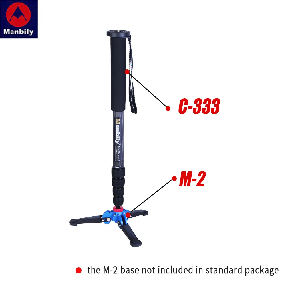 Manbily C-333 Professional Carbon Fiber Portable Travel Monopod Bracket Can Stand with Mini Tripod Base for Digital DSLR Camera