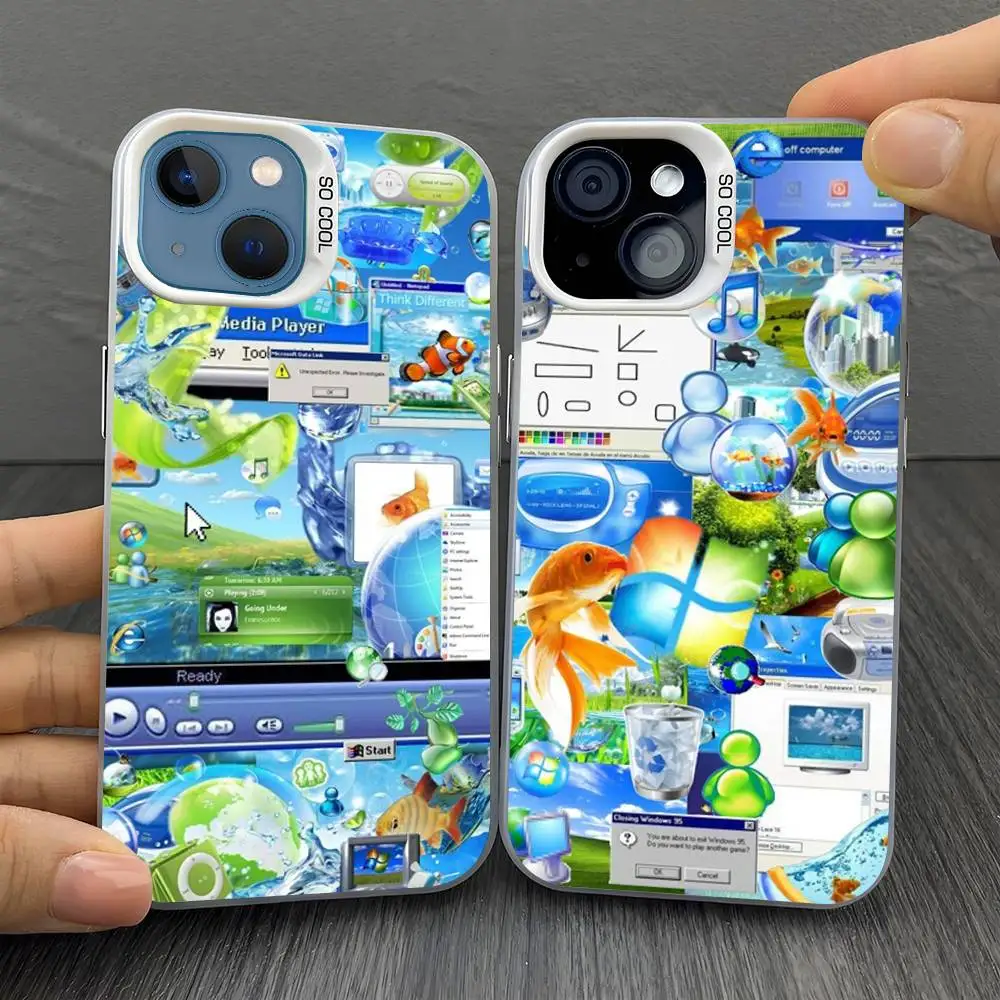 Frutiger Aero Bunte Handyhülle Silber Geeignet für iPhone 12 11 13 14 15 16 17 Max Pro Plus X XR XS