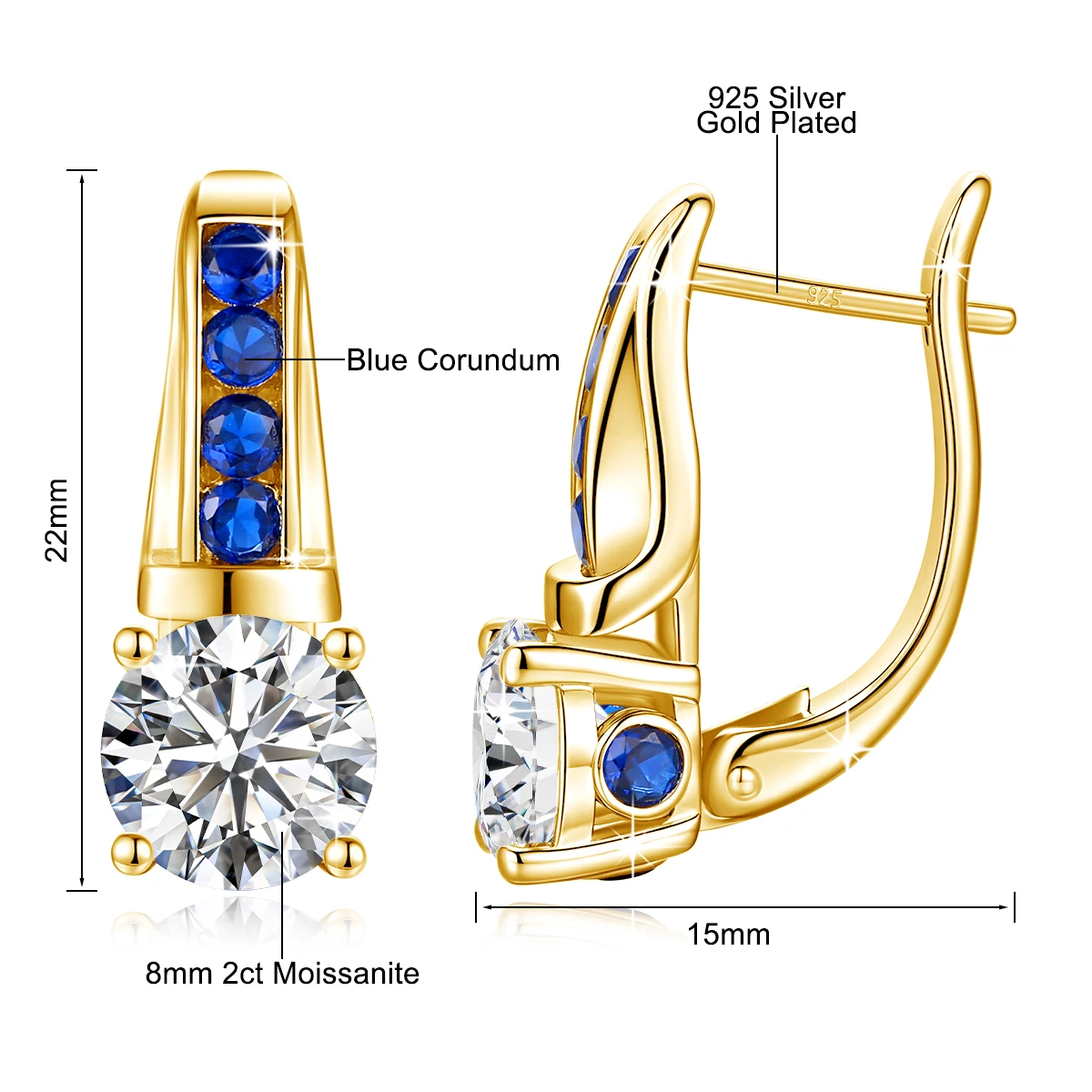 925 فضة لامعة مويسانيتي الأزرق اكسيد الالمونيوم الأذن أبازيم للنساء الزفاف وأقراط غرامة مجوهرات فتاة هدية عيد ميلاد #6