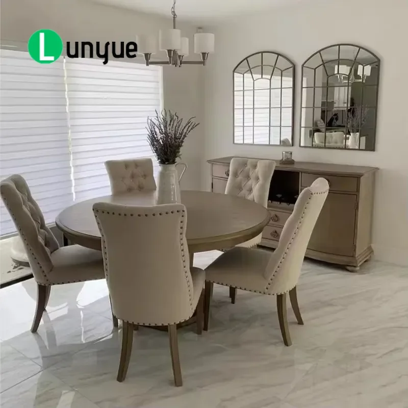 American Modern Simple Light Luxury Solid Wood Round Table Small Family Dining Coffee Table Sturdy Natural Wood Finish