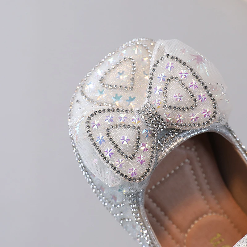 Girls Sandals Silver Rhinestone Bowknot Middle and Big Kids Mary Jane Shoes Pink Fashion Non-slip Soft Kids Sandals Girls Shoes