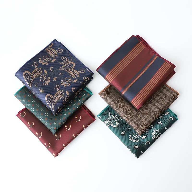 

23cm New Korean Fashion Flower Silk Pocket Square Men's Paisley Brown Handkerchief Gentleman Suit Pocket Towel Tuxedo Hanky Gift