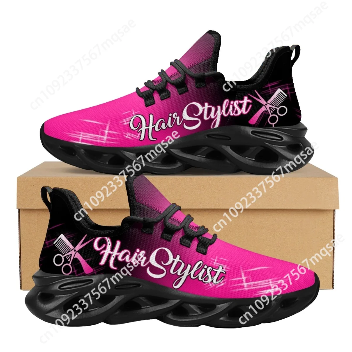 

Custom New Hairdresser Pink Gradient Print Women's Casual Tennis Shoes Breathable Lace-up Platform Sneakers for Ladies 2023