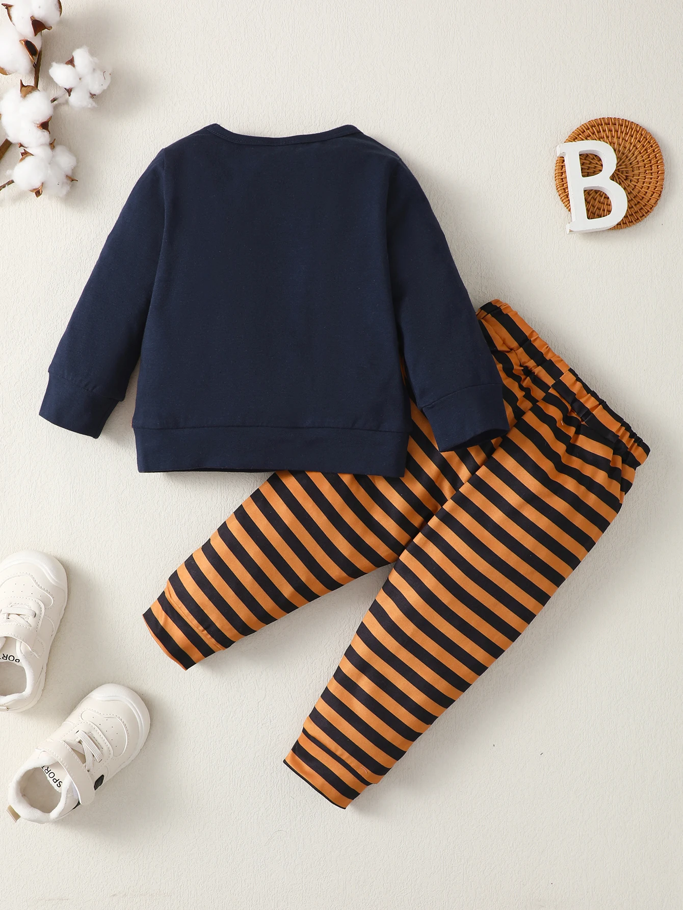 0-3 Years Baby Boy Cute Cartoon Bear 2PCS Clothing Set Long Sleeve Top+Striped Pants Autumn Leisure Outfit Soft Pajamas Suit